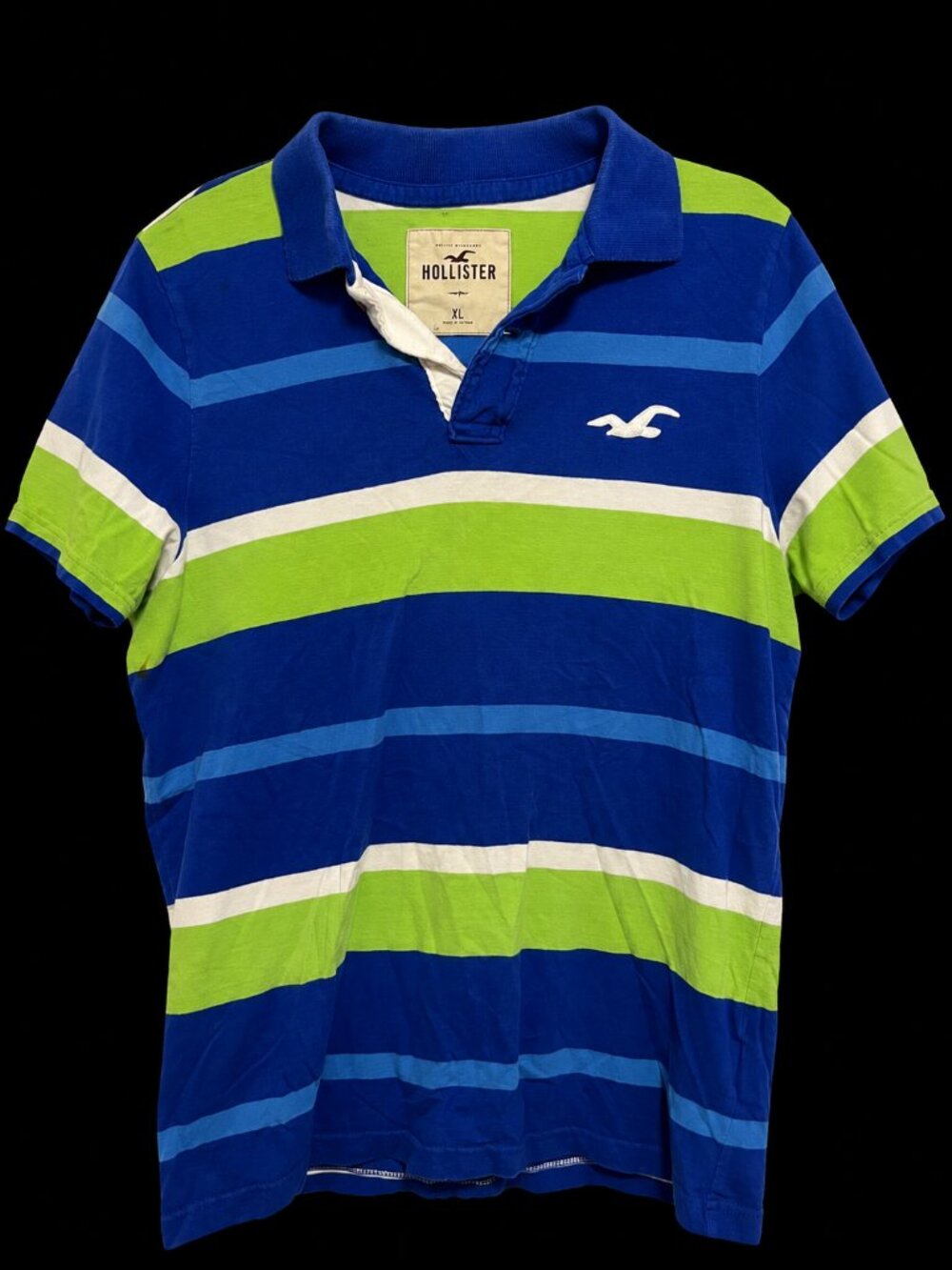 Hollister Vintage Y2K Striped Polo Shirt Blue Green Men’s XL Embroidered Logo